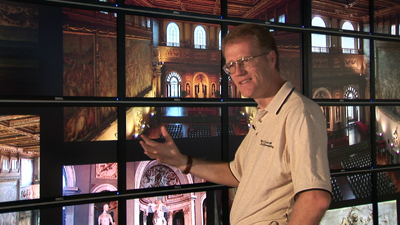 UCSD Associate Professor of Structural Engineering Falko Kuester says high-resolution visualization technologies (such as Calit2's HIPerSpace display seen here) will become indisipensible to structural engineers in the future.